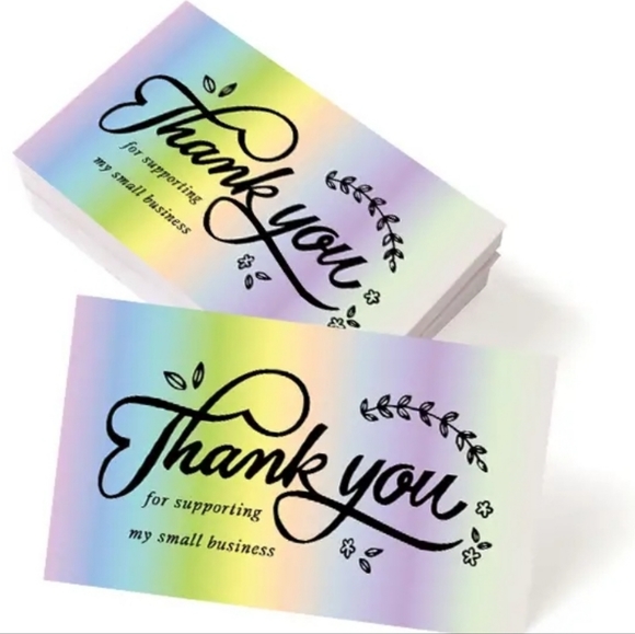 100pk DELIGHT YOUR CUSTOMERS W/ COLORFUL HOLOGRAPHIC THANK YOU CARDS & LABELS - Picture 3 of 12